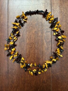 Triple Strand Baltic Amber Necklace in Honey & Dark Cognac